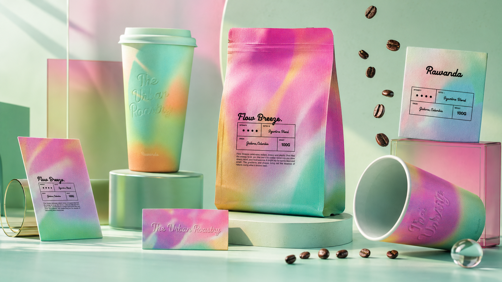 The Urban Roastry presented as a three-dimensional coffee packaging installation